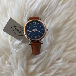 Fossil “Carlie” Mini Three Hand Leather Watch